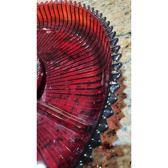 Mikasa Crystal 13" Divided Tray Diamond Fire Pattern Celebrations Red - Picture 8 of 10